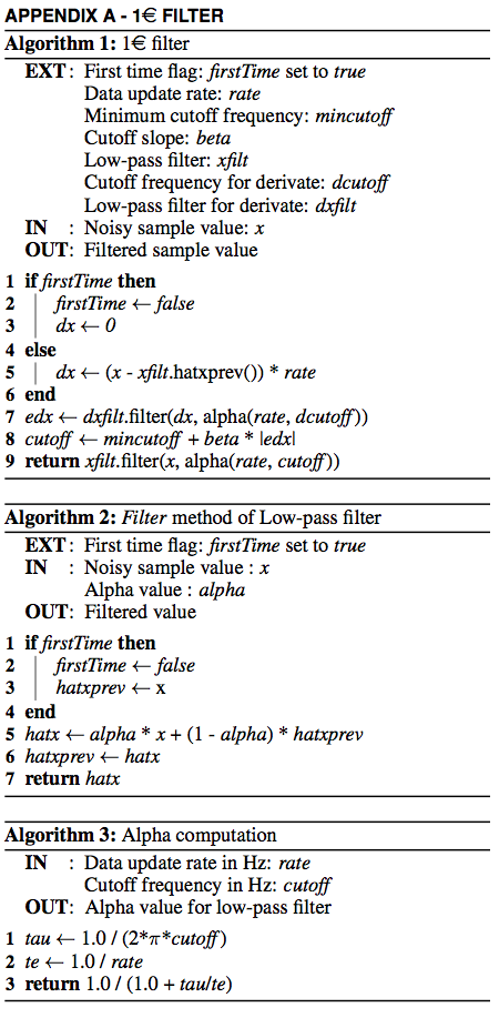 1 euro filter algorithm